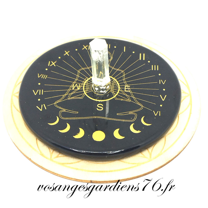 Plaque Onyx noir yoga avec cristal de roche 8cm